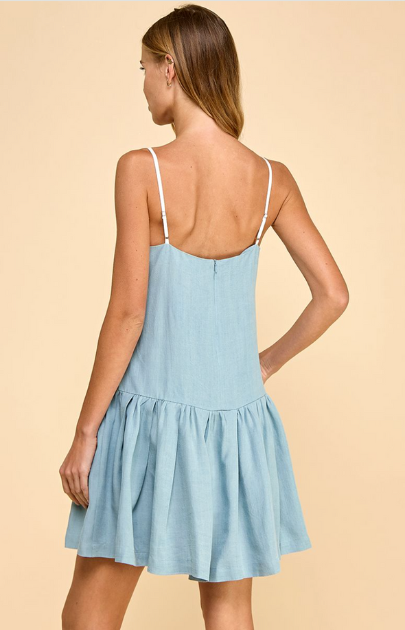 Solid Drop Waist Dress With Stitch Detail In 2 Colors