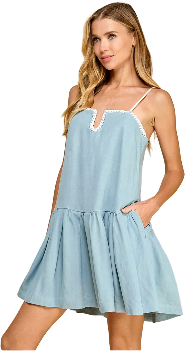 Solid Drop Waist Dress With Stitch Detail In 2 Colors – NOLA BOO