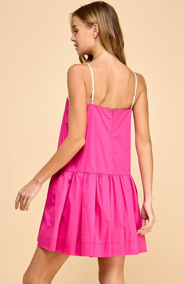 Solid Drop Waist Dress With Stitch Detail In 2 Colors