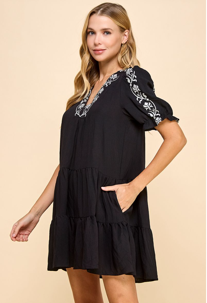 Black Embroidered Swing Dress M Black Embroidered Swing Dress M
