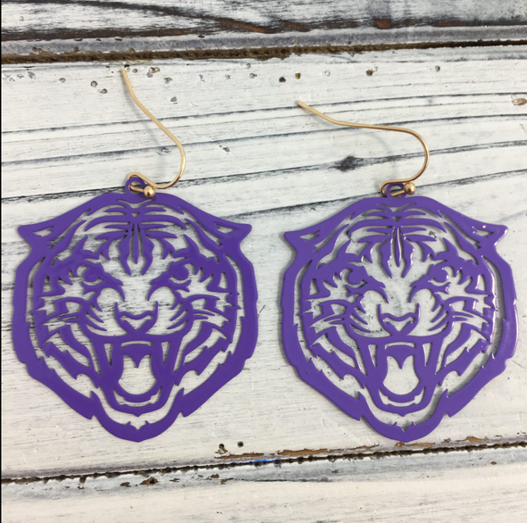 Purple Tiger Head Cut Out Earrings