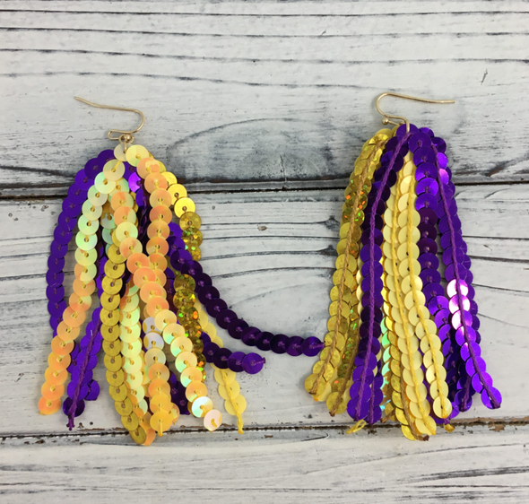 Purple And Yellow Sequin Tassel Earrings