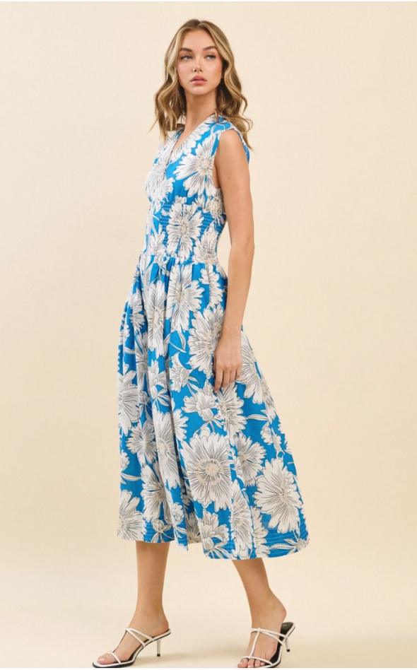 Blue Dahlia Zip-Front Smocked Midi Dress