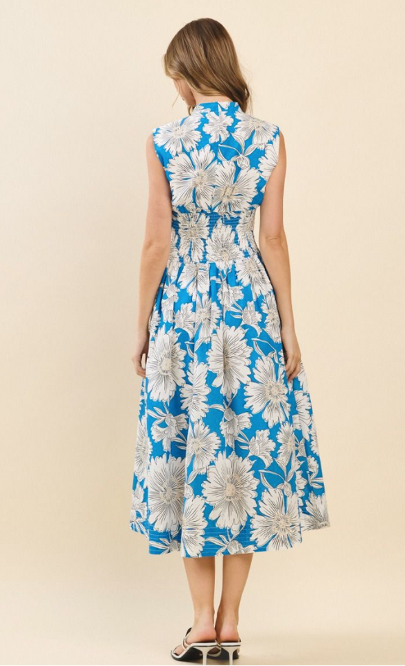 Blue Dahlia Zip-Front Smocked Midi Dress