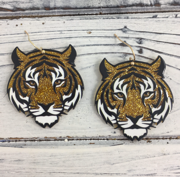 Glitter Tiger Head Earrings