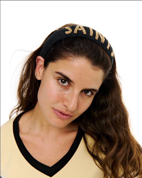 Black And Gold Saints Beaded Headband
