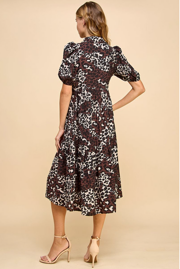 Animal Print Collared Midi Shirt Dress