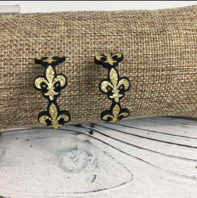 Black And Gold Fleur De Lis Hoops