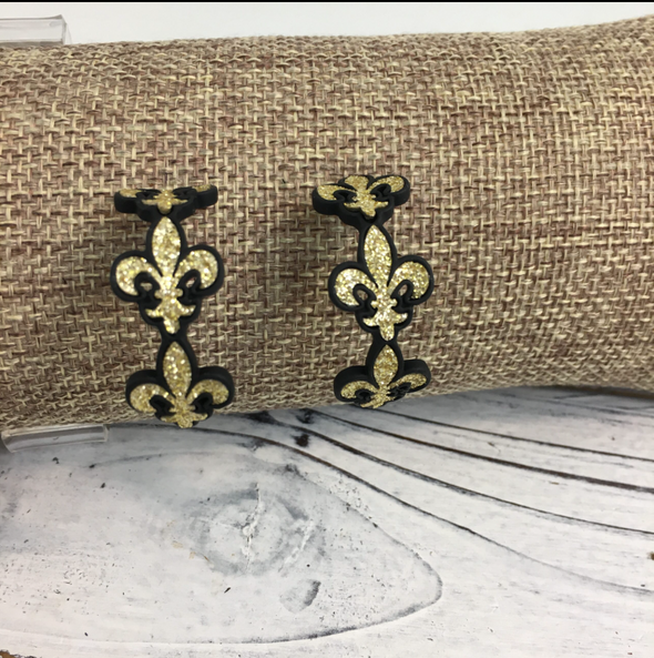 Black And Gold Fleur De Lis Hoops