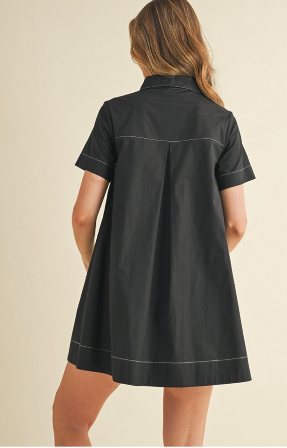 Woven Shirt Dress With Stitch Contrast in 2 Colors