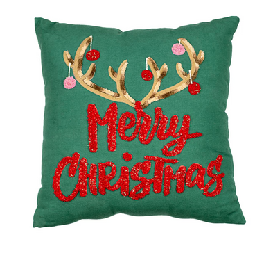 Antler Merry Christmas Pillow