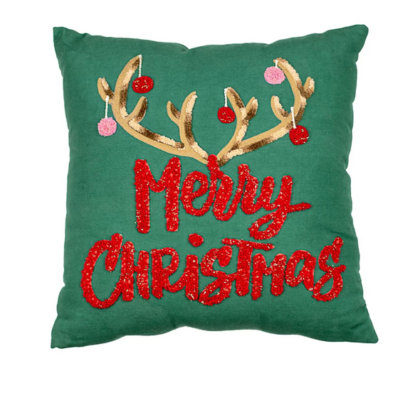 Antler Merry Christmas Pillow