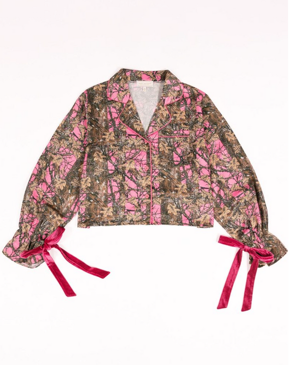 Youth Pink Camo Long Sleeve And Pants Pajama Set