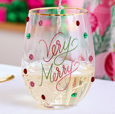 Embellished Very Merry Wine Glass