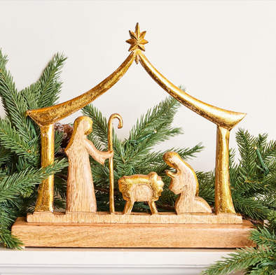 Wood Manger Nativity Scene