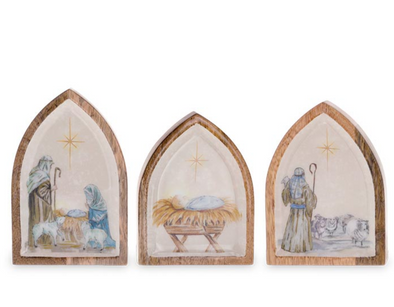 Holy Mango Wood Creche Shelf Sitters in 3 Sizes