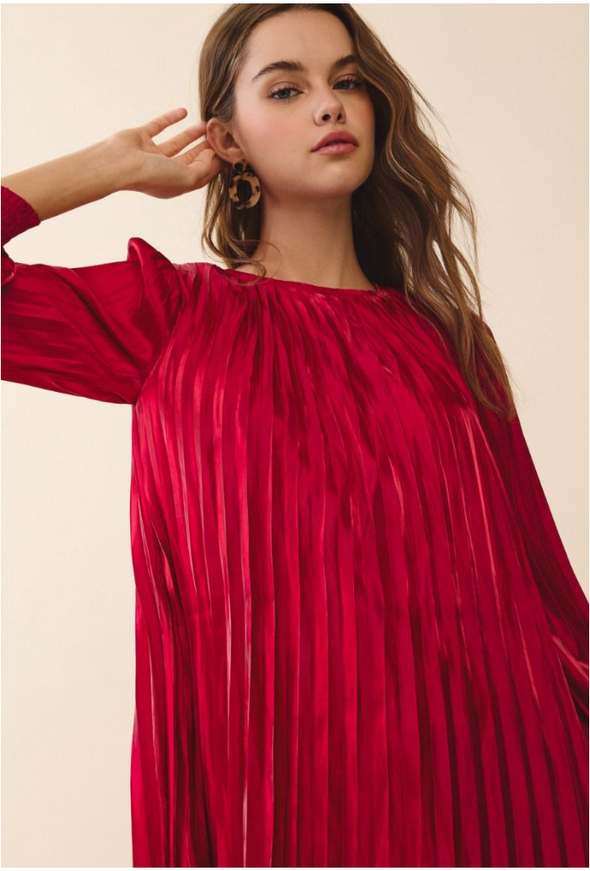 Metallic Pleated A Line Mini Dress