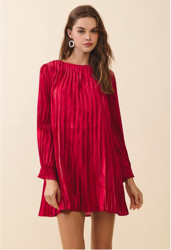 Metallic Pleated A Line Mini Dress