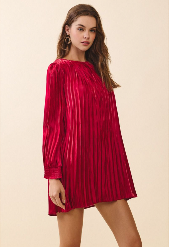 Metallic Pleated A Line Mini Dress