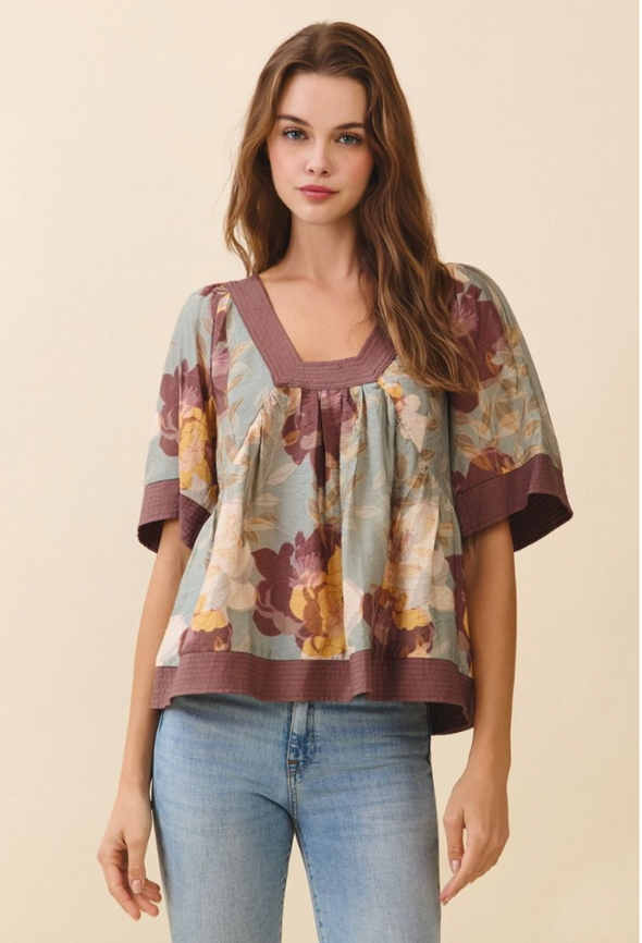 Floral Print Smocked Back Top