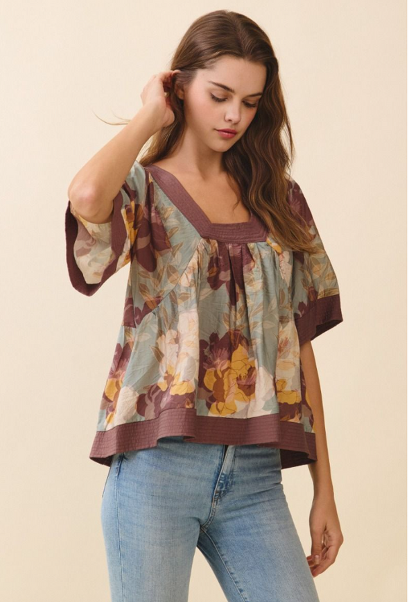 Floral Print Smocked Back Top