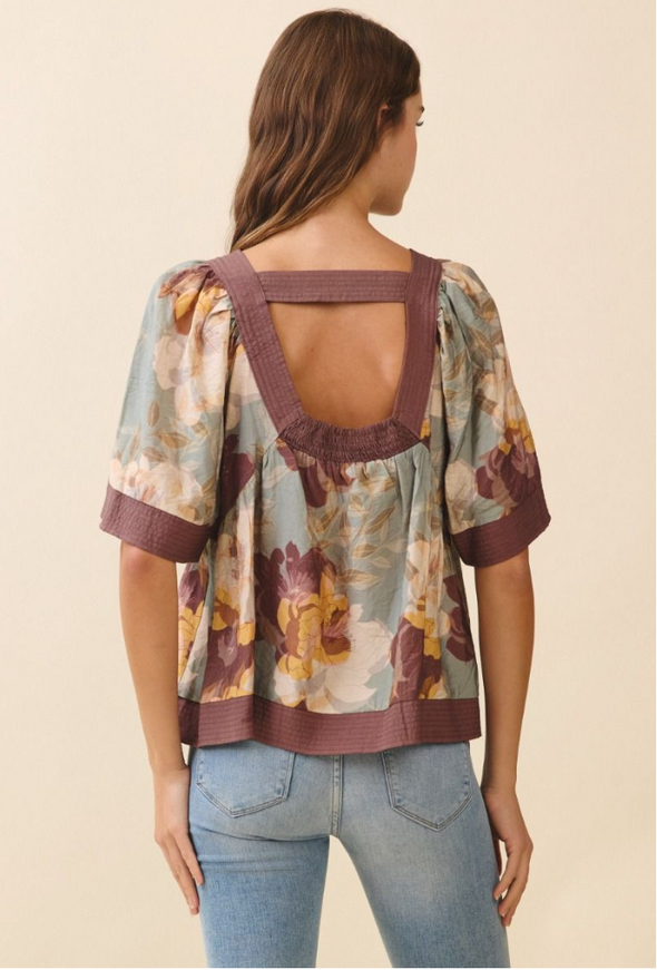 Floral Print Smocked Back Top