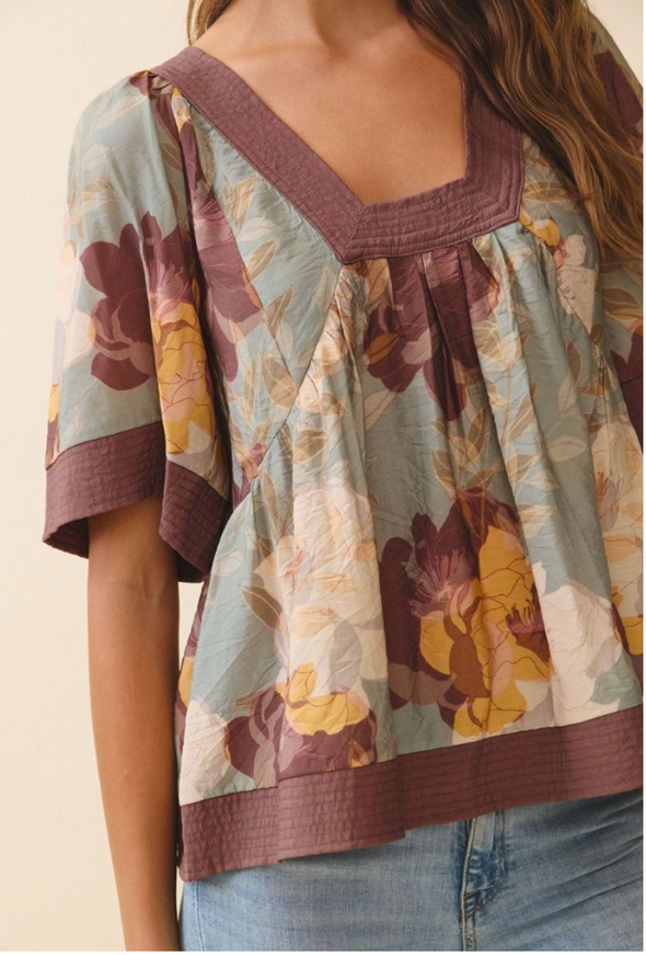 Floral Print Smocked Back Top
