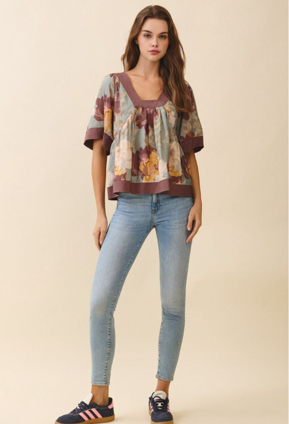 Floral Print Smocked Back Top