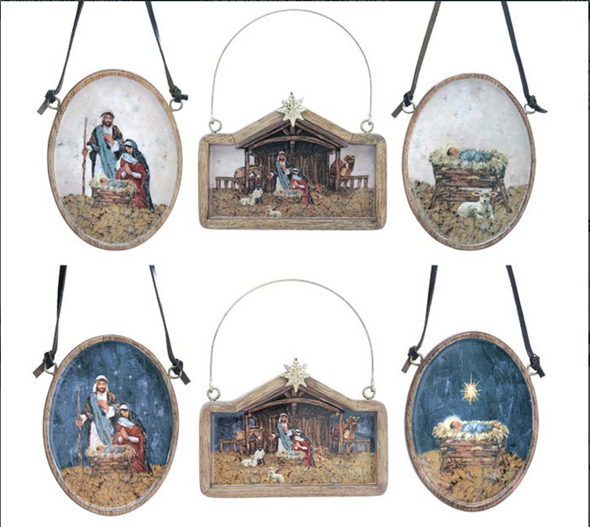 Baby Jesus Wood Oval Ornament in 2 Colors