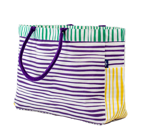 Purple Green and Yellow Stripe Durhham Tote