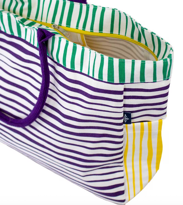 Purple Green and Yellow Stripe Durhham Tote