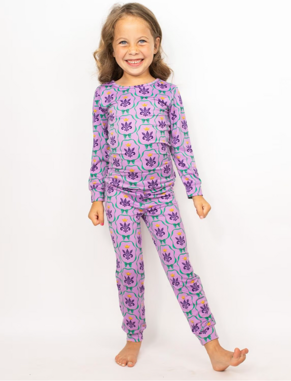 Kid's Mardi Bow Long Sleeve Pajamas