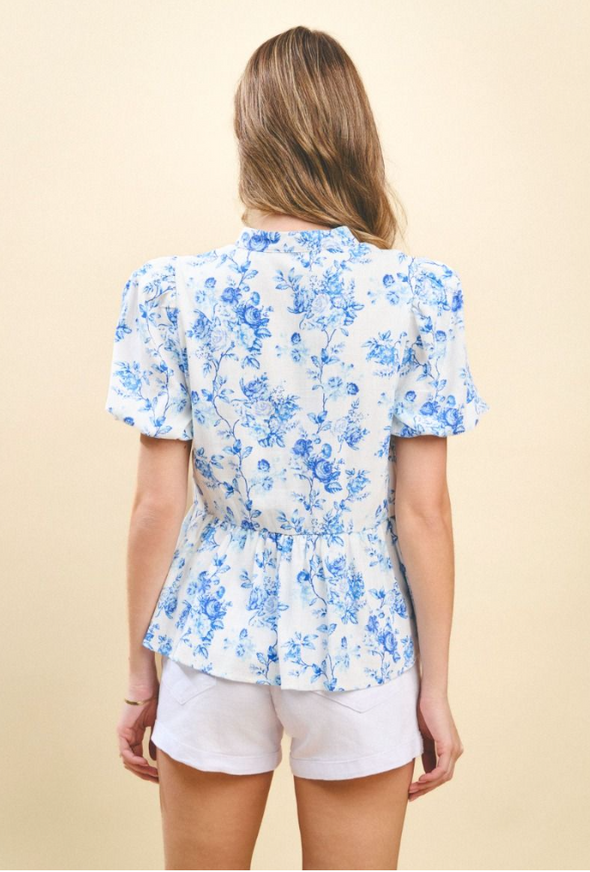 Floral Printed Peplum Top in Pink or Blue