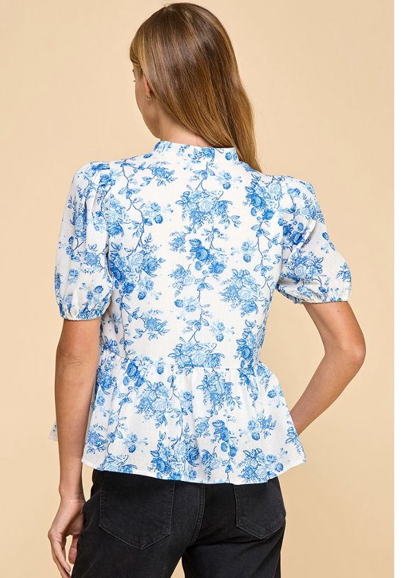 Floral Printed Peplum Top in Pink or Blue