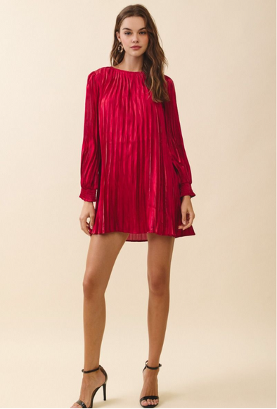 Metallic Pleated A Line Mini Dress
