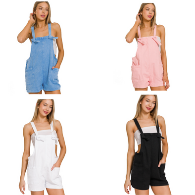 Washed Knot Strap Rompers in Black, Ocean Blue, Pink or White