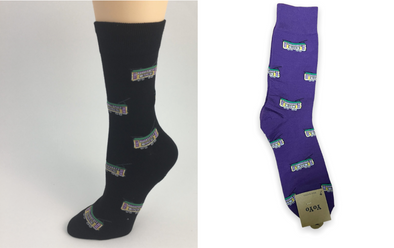 Mardi Gras Streetcar Socks in Black or Purple