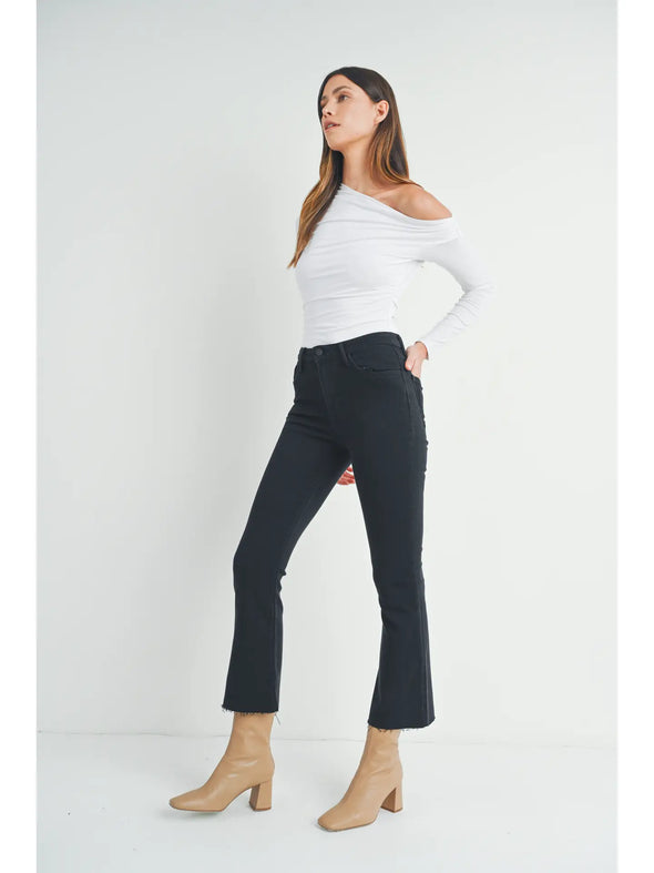 High Rise Denim Tonal Crop Flare Jeans In 6 Color Washes
