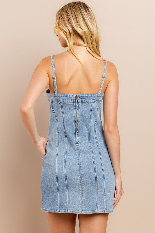 Denim Shift Dress with Removable Straps