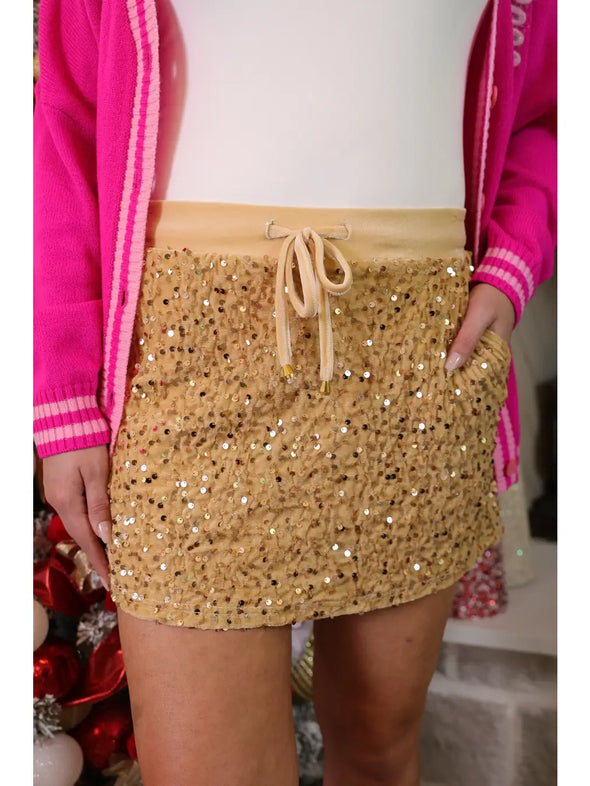 Sequined Velvet Skort in Gold