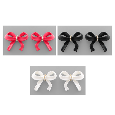 Bow Clay Stud Earrings in Black, White or Pink
