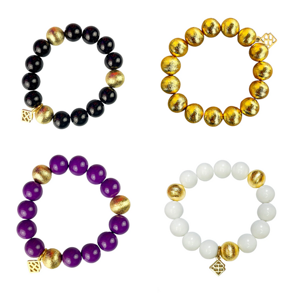 Brianna Cannon Brianna Beaded Bracelet in Black, Gold, Purple and White