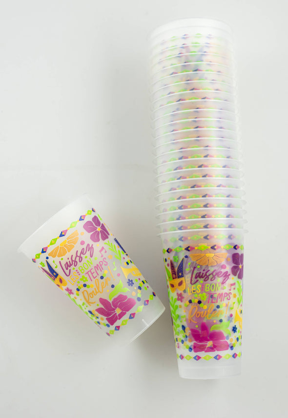 Floral Mardi Gras Disposable Cups (SET OF 24)