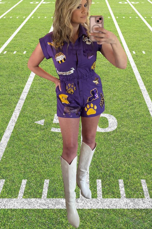 Louisiana Game Day Romper In Purple Or Black
