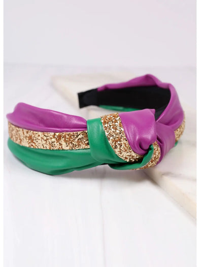 Mardi Gras Striped Faux Leather Headband