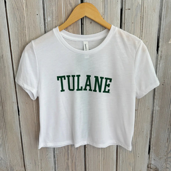 White Tulane Varsity Crop Top