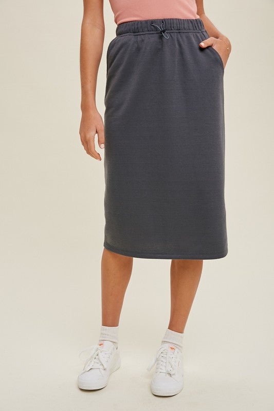 French Terry Midi Skirt With Side Slit