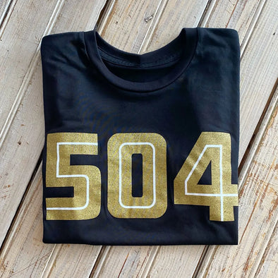 Black And Gold 504 Unisex Tee With White Detailing (XS-XXL)