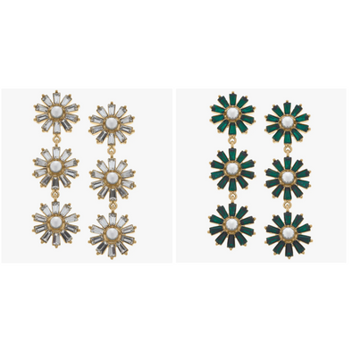Amelia Pearl and Rhinestone Linked Drop Earrings in Emerald or Clear