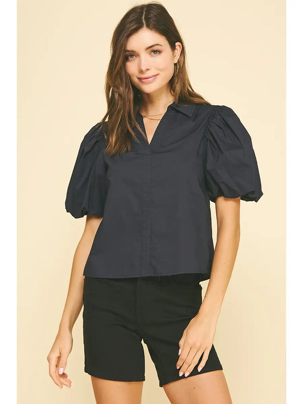 Bubble Sleeve Blouse Top In 3 Colors